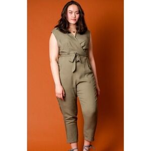 Field Day Oakland Artemis Jumpsuit one‎ piece wrap sage green Rayon made USA SM